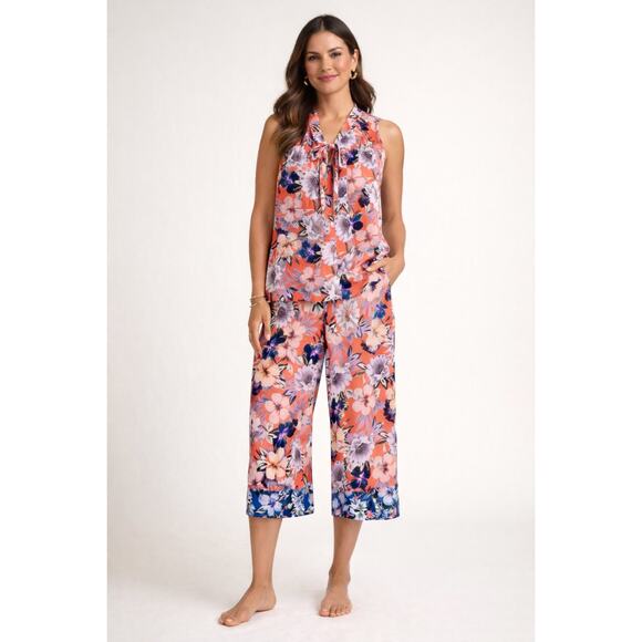 New Johnny WasSET Ileana Top & Poonam wide Leg Pants Silk Floral Sz XL
